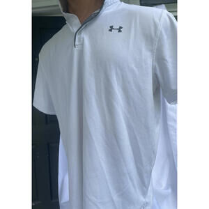 Under Amour Men's  white polo T-shirt XXL active Gray logo short sleeve collared